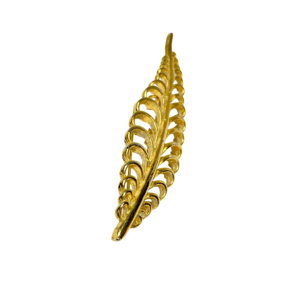 Vintage Jewelry Gold Tone Leaf Pin Swirl Brooch